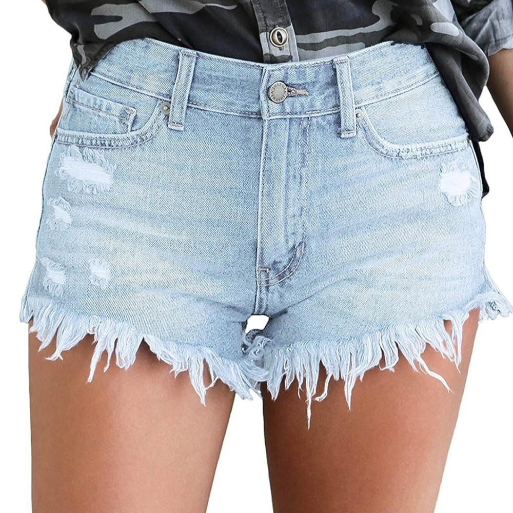 Light Blue Distressed Denim Shorts